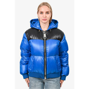 Moschino Cobalt Blue/Black Logo Down Puffer Jacket Size 34